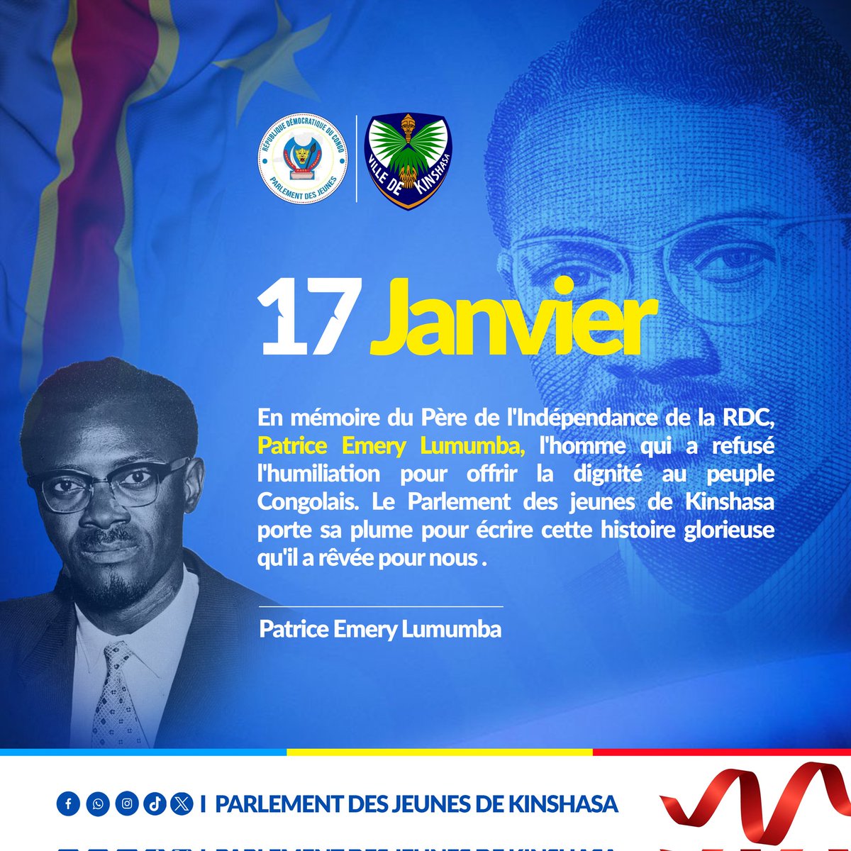 Pj_Kinshasa's tweet photo. 65 ans après son sacrifice, sa vision d'un Congo uni, grand et prospère résonne plus fort que jamais dans le cœur de la jeunesse congolaise et celle de Kinshasa en particulier. Le Congo est grand, et il exige de nous de la grandeur. https://t.co/EYjv4yhjC4