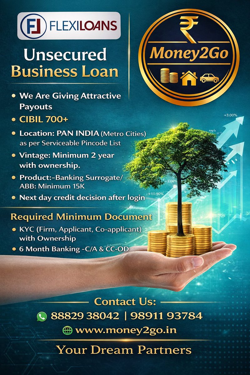 money2go_delhi's tweet image. Need business funding without collateral?

Get Unsecured Business Loans with quick approvals &amp;amp; next-day credit decision via Money2Go.

📞 8882938042 | 9891193784
🌐 money2go.in
#UnsecuredBusinessLoan #FlexiLoans #SMELoans #Money2Go #BusinessGrowth