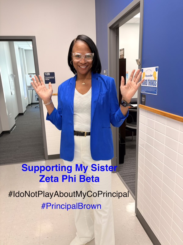 Being a part of the Divine 9 feels amazing, but when your Principal wears your Sorority colors on your Founder's Day, you can't beat it. #sisterhood🩵 🤍 ❤️ 🤍