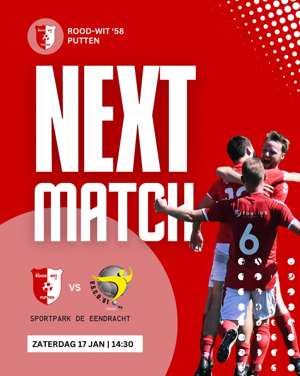 Matchday! 
Vandaag gaan we beginnen aan de tweede seizoenshelft. Vanmiddag om 14:30 uur trappen we af op ons eigen Sportpark de Eendracht voor een oefenwedstrijd tegen <a href="/VSCO61nieuws/">VSCO'61</a>' 1. Tot vanmiddag! 🔴⚪️💪🏻