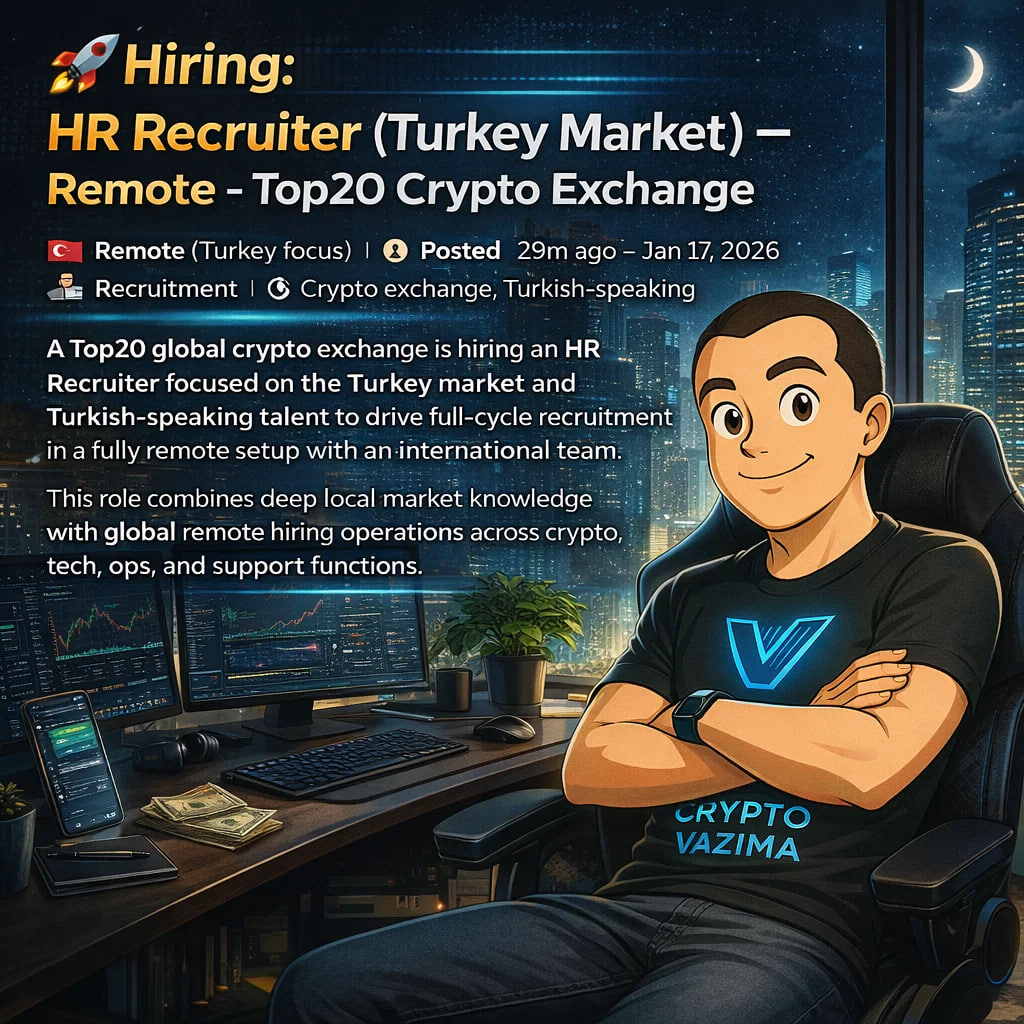 🚀 Hiring: HR Recruiter (Turkey Market) – Remote - Top20 Crypto Exchange 📍  Remote (Turkey focus) | 💼 Recruitment | 🧑‍💻 Crypto hiring, Turkish  market | 🕐 Posted 29m ago – Jan