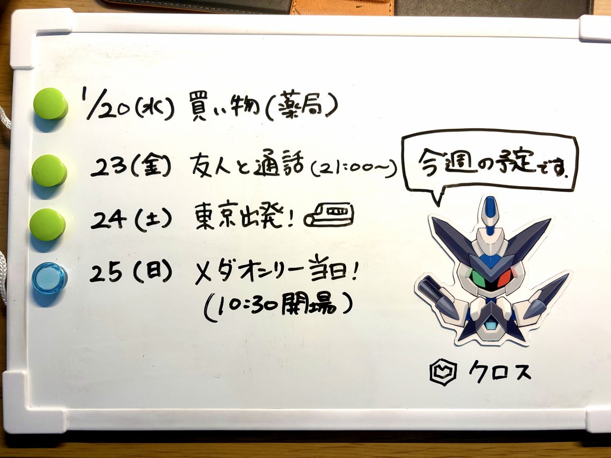 kanamikkana7's tweet image. メダロットオンリーに出す予定のマグネットステッカー、こんな感じです！
ホワイトボードに貼れば、To-Do管理とかスケジュール管理もメダロットと一緒にできるよ〜！