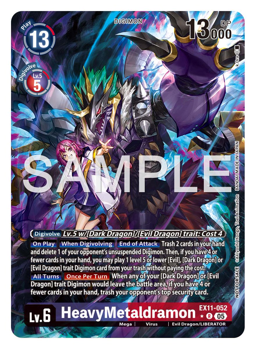 digimon_tcg_EN's tweet image. [Card Reveals]

Hello Digimon Tamers!
Today’s cards are the box toppers [EX11-052 HeavyMetaldramon] &amp;amp; [P-232 Unique Emblem: Melting Recital]! #DigimonLiberator

EXTRA BOOSTER DAWN OF LIBERATOR [EX-11]
In stores February, 2026!
world.digimoncard.com/products/pack/…

#DigimonCardGame
#DigimonTCG…