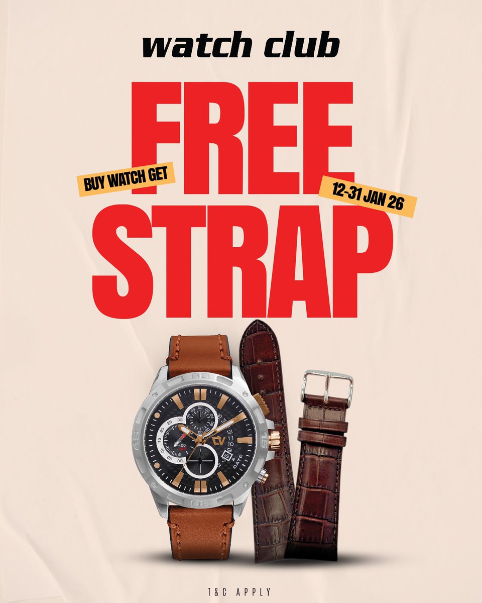 NEW STRAP NEW STYLE

Hai Sobat JoCy!
Dapatkan strap tambahan untuk setiap pembelian minimal Rp. 1.000.000
Lengkapi gayamu dengan koleksi terbaru watch club 🥰

Free exclusive strap!
🗓️ Promo berlaku 12 -30 Januari 2026
📍 Watch club Jogja City Mall Ground Floor

#WatchClub