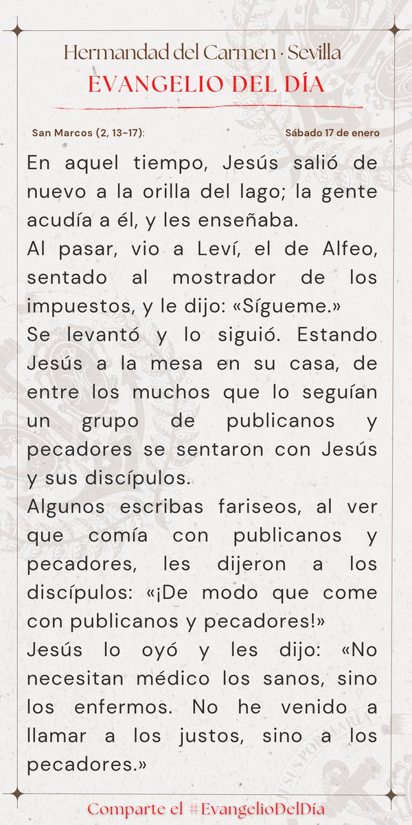 #EvangelioDelDía | 📖 San Marcos (2, 13-17): Gloria a ti, Señor Jesús.