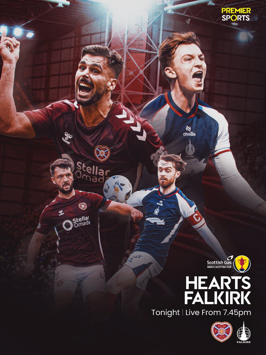 Two sides enjoying fantastic seasons meet in the fourth round of the #ScottishCup 💥

Watch live coverage of Hearts vs Falkirk from 7.45pm tonight on Premier Sports 1 📺
