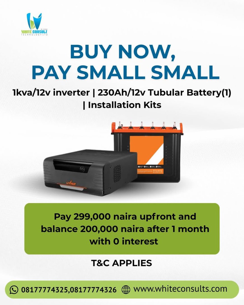 white_consult's tweet image. Enjoy 24/7 power now and pay small small

Appliances to power
TV
fans
lights
decoder
laptop
phones

How to order
📞08177774325
📍6 Akile street NNPC junction Ejigbo Lagos
#SolarEnergy #Solarsolutions #greenenergy #jogodo