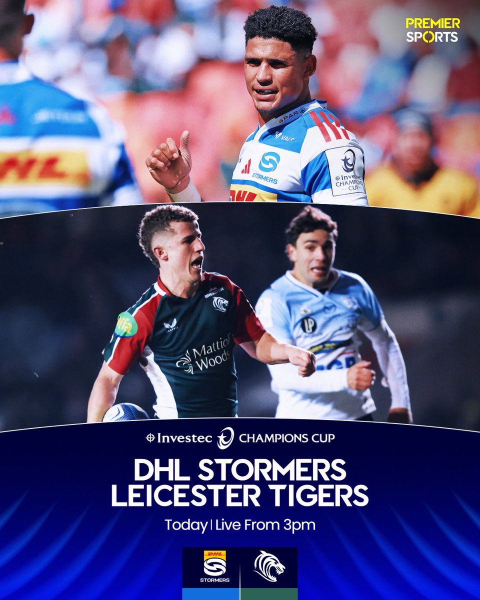 PremSportsTV's tweet photo. Leicester Tigers are in must-win territory against the DHL Stormers today 🫨

Join us on Premier Sports 1 from 3pm for our live coverage of the game 📺

#InvestecChampionsCup https://t.co/8MeObDpv63