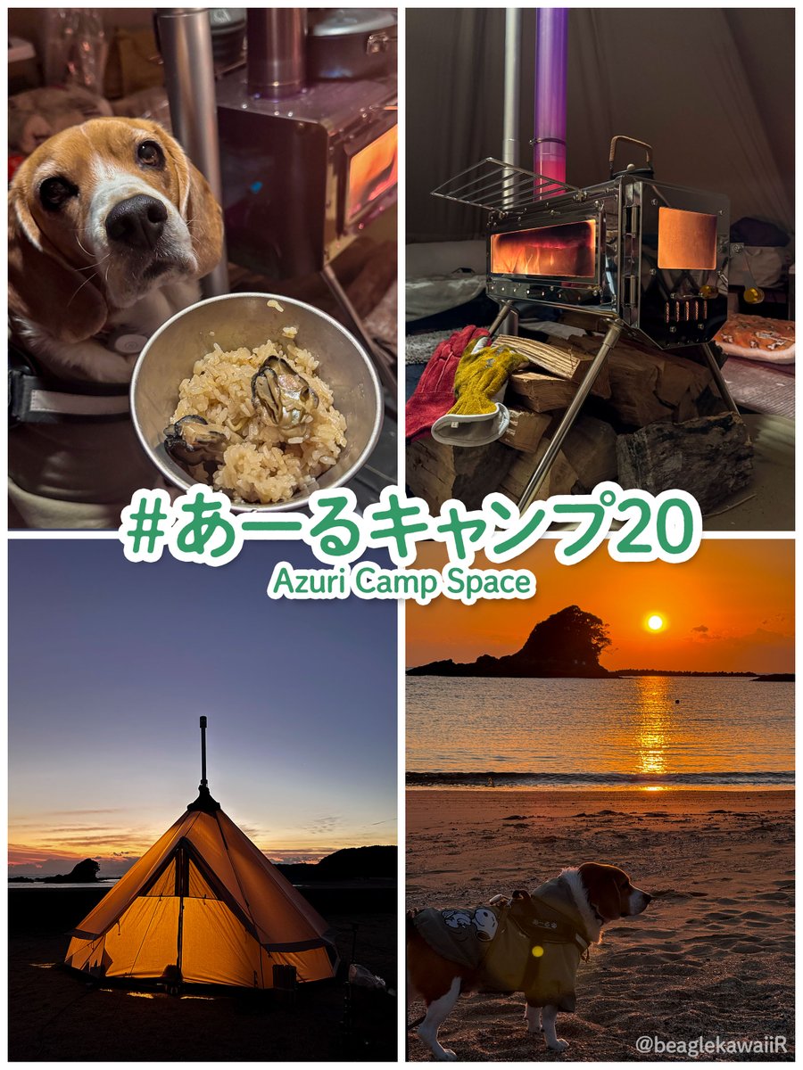 beaglekawaiiR's tweet photo. #あーるキャンプ 26〜28泊目
#AzuriCampSpace
今年初のキャンプはついにMy薪ストーブデビュー!
テントも薪ストーブ用の煙突ホール付きのおにゅーでボクちんもお気に入り🐶✨
特産の牡蠣でご飯作ったり、キャンプ場前の浜できれいな夕陽を眺めたり、強風時も快適におこもりで楽しかったよぉ! https://t.co/HnDOv0vQ4Q