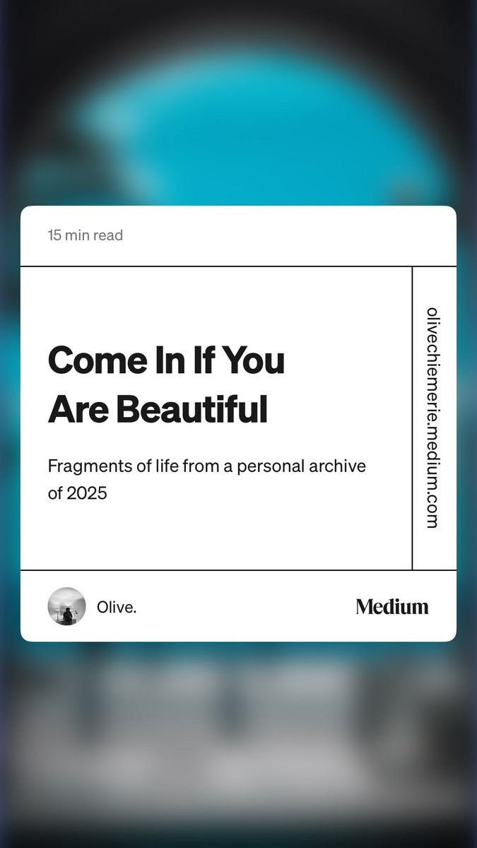 I should have published this before 2025 ended, but here it is; finally.

Last year was thrilling and horrific and beautiful and heartbreaking all in one. But what a fantastic, fantastic ride!

Please read and share your thoughts. olivechiemerie.medium.com/come-in-if-you…