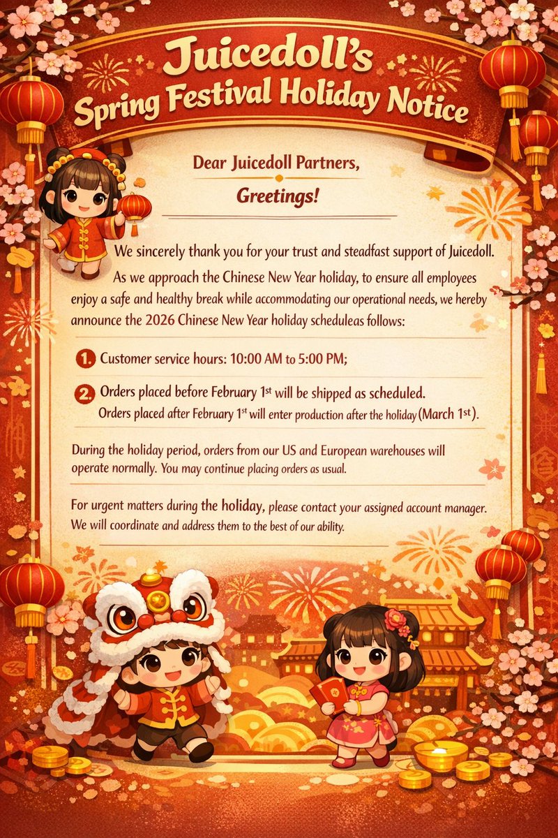 Juicedoll's Spring Festival Holiday Notice

#Springfestival #Giveaway #IrontechDoll #AdultDolls #SexDollCommunity #DollLovers #FantasyToReality #UGCcommunity #realisticdoll #siliconedoll #doll #dolls #lifelikedoll