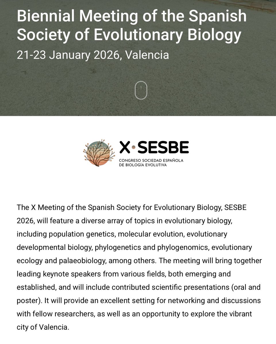 sombradoble's tweet photo. La @sesbe_org, Sociedad Española de Biología Evolutiva celebra su X Congreso #SESBE2026‼️
#Valencia, 21-23 de enero, con sede en su Jardín Botánico.
Evolución Microbiana, Evo-Devo, Ecología Evolutiva y Etología, Paleobiología y Paleoantropología, Genética Evolutiva y Ómicas, Macroevolución y Especiación, …
Gracias por confiar en Sombradoble, nos vemos allí👍
Programa, ponentes, info👇en la web @sesbe_meetings 
https://t.co/Q1h9x5ka6Z