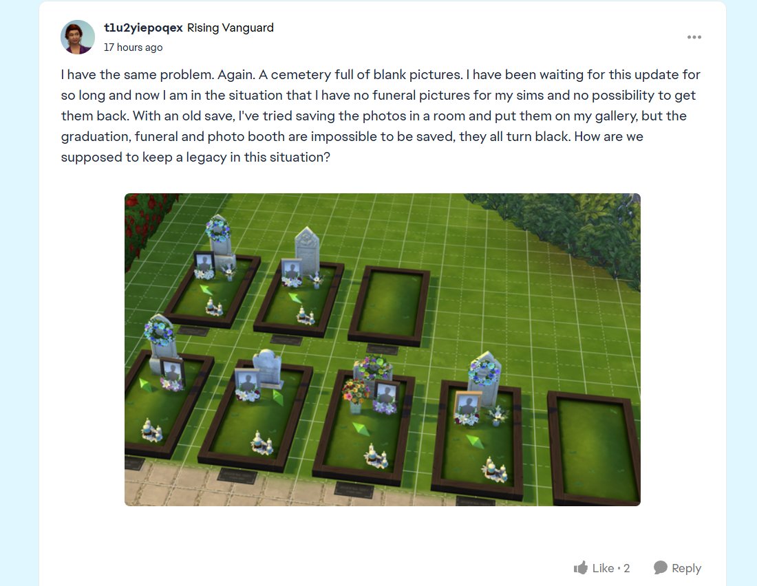 Being a simmer is not for the weak. Wdym they're launching the final ep based on the essence of generational gameplay as they withhold a fix until a month later, resulting in every simmer losing photos just for funsies