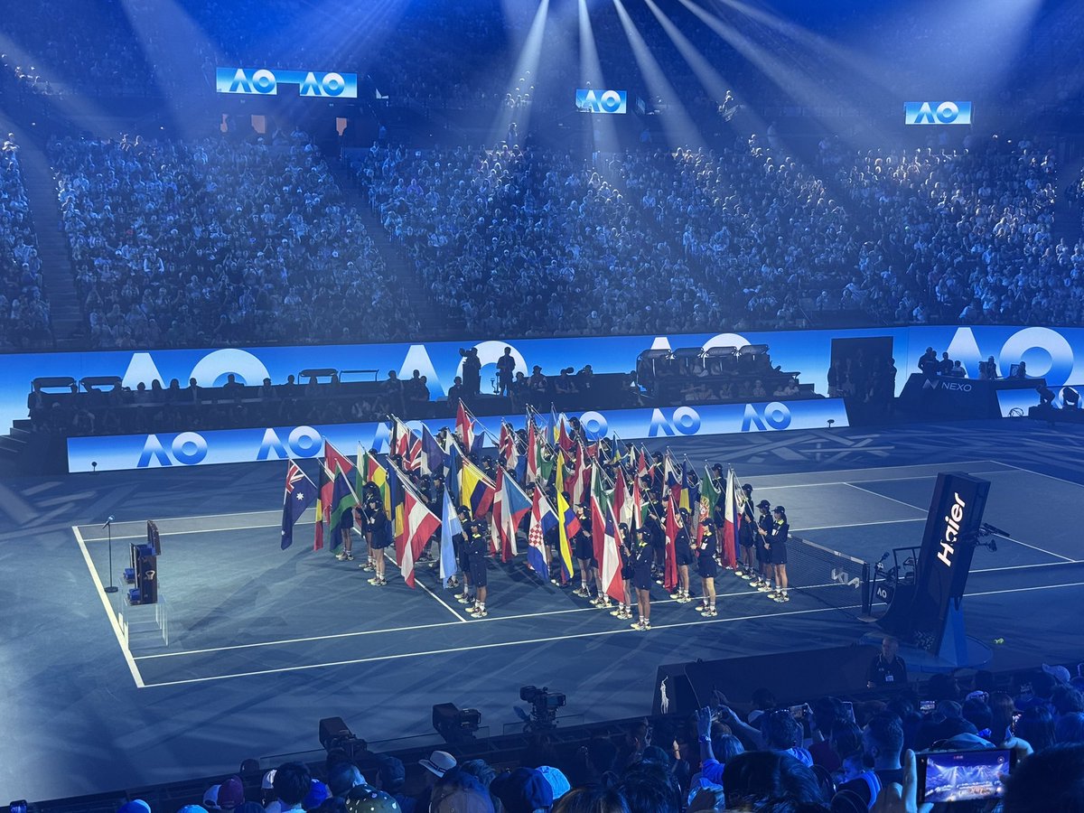 TheFirstServeAU's tweet image. The inaugural AO Opening Ceremony is underway.

All flags of countries represented in the 2026 event now on the court.