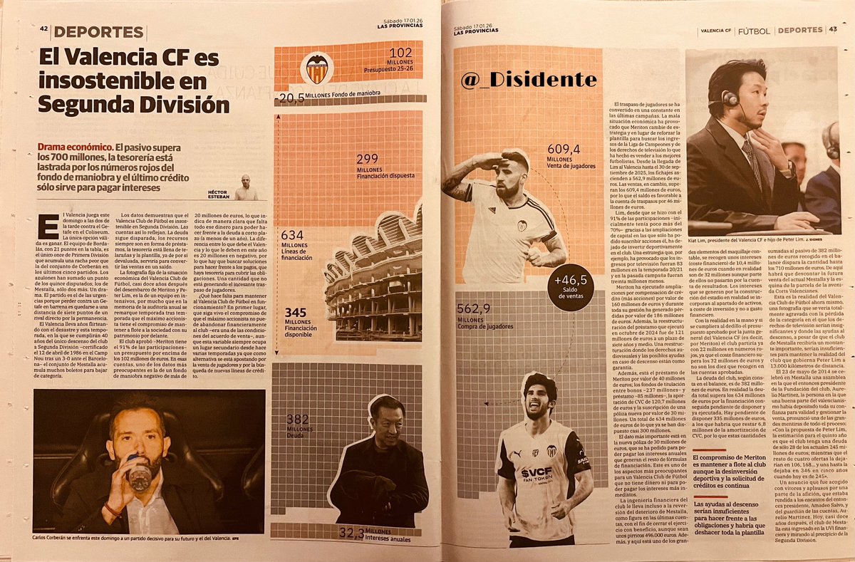 Impecable análisis de Héctor Esteban en Las Provincias: si el Valencia CF baja a segunda división, el club no podrá sobrevivir. Todo gracias al pelotazo de Lim  y a la Alcaldesa de València: su empresa gana más de 200 millones y el Club lo vacían. Y además ayudados por el gaitero