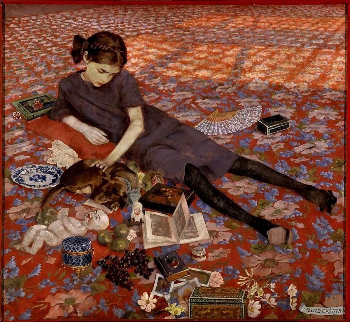 DailyClassicArt's tweet image. Felice Casorati - "Girl on a Red Carpet" (1920)