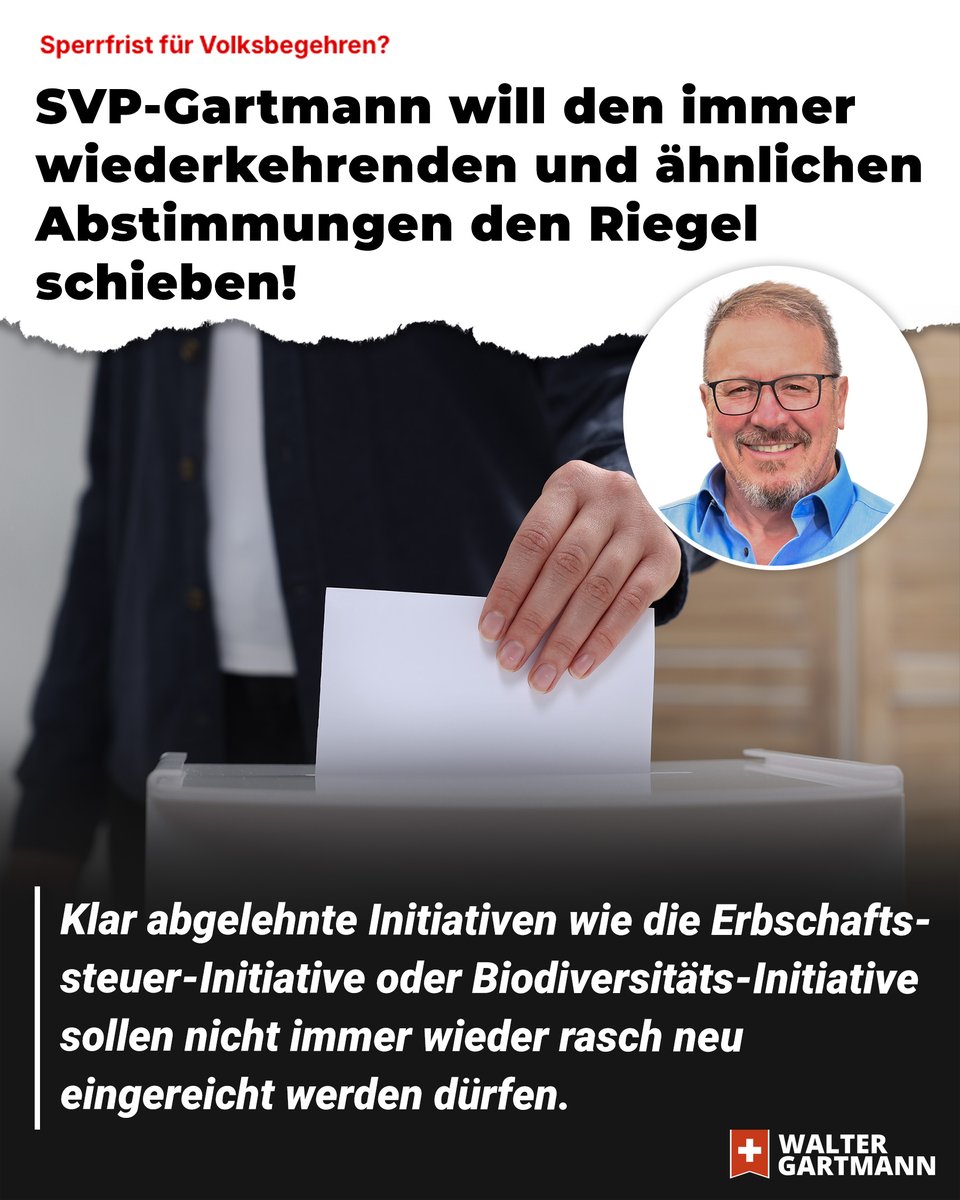 Initiativen wie die Erbschaftssteuer-Initiative oder Biodiversitäts-Initiative sollen nicht immer wieder rasch neu eingereicht werden dürfen.

👉🏼Jetzt den ganzen Beitrag lesen auf walter-gartmann.ch.