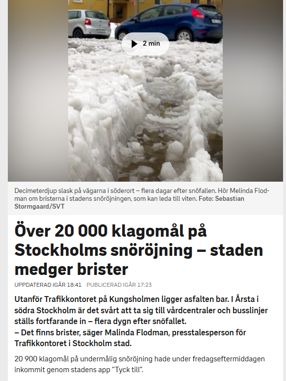 Stort_allvar's tweet image. Den feministiska snöröjningen har verkligen blivit en framgång....
"endast" 20900 klagomål, fulla soprum, trots höjd skatt.
Ytterligare ett bevis för att de rödgröna inte ska ha makten.