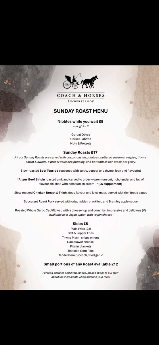 TheCoachCW12's tweet photo. New upgraded Sunday Roast menu coming soon https://t.co/sxWJFtVCOh