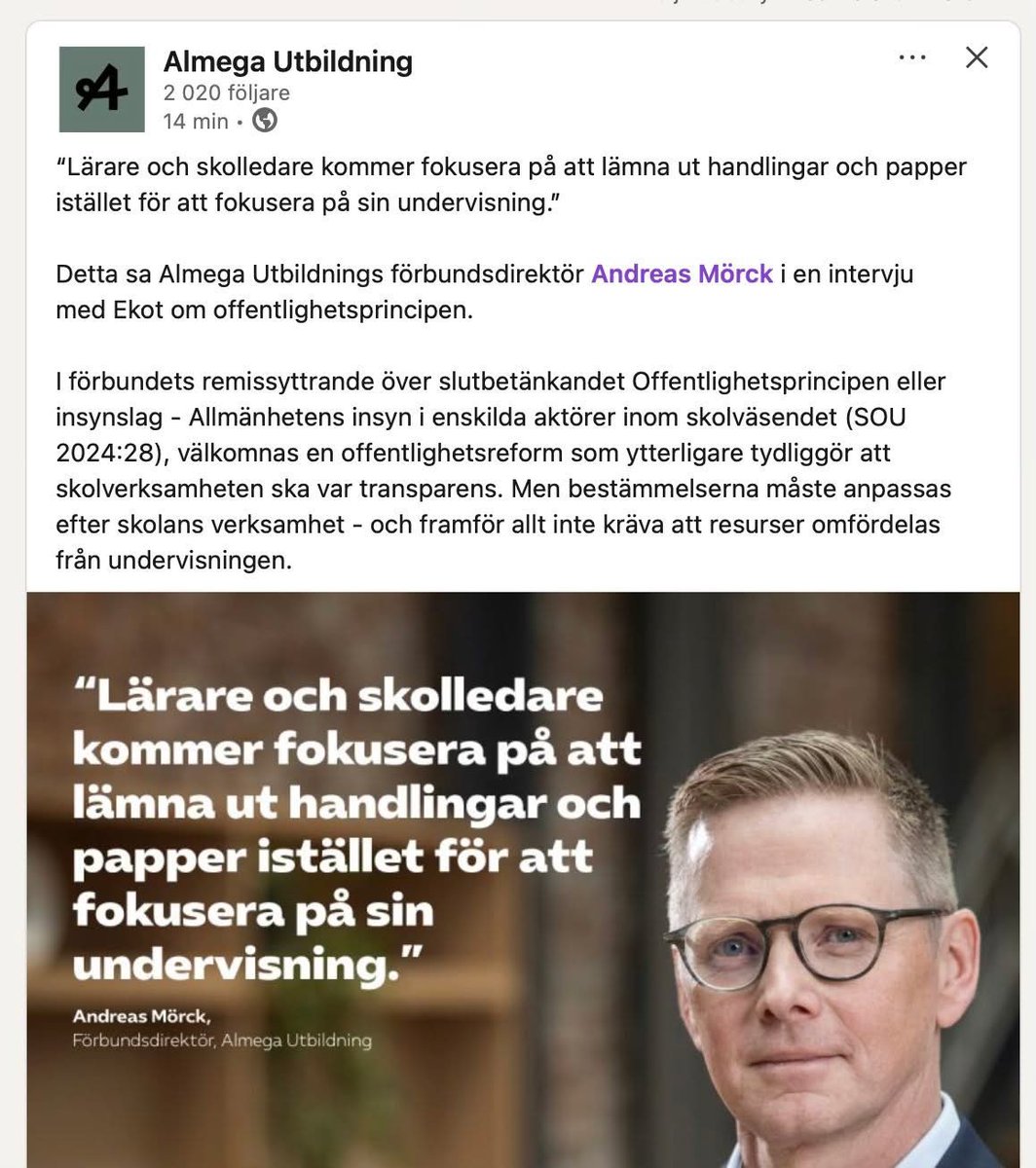 Detta kan vara bland det dummaste jag läst. Under mina 15 år som lärare i en skola med offentlighetsprincip tror jag att jag lämnade ut handlingar kanske två eller tre gånger.

Tror Mörck verkligen att folk är så dumma?