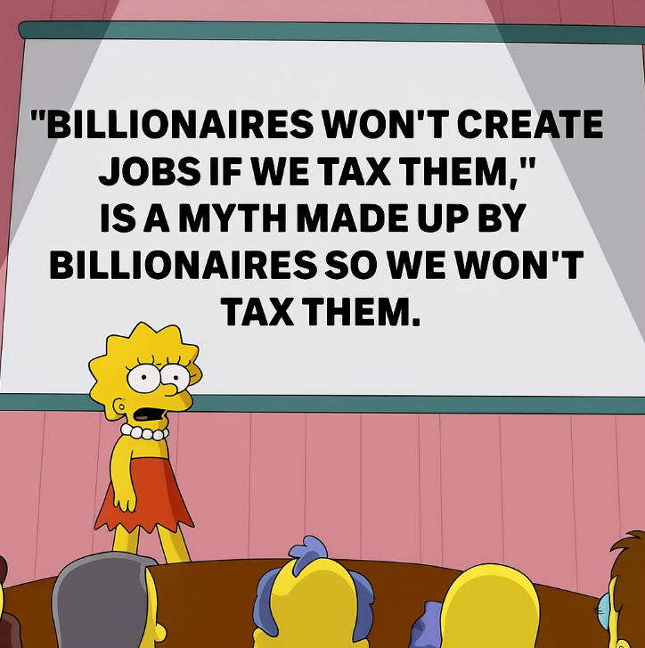 "Billionaires won't create jobs if we tax them," is a myth made up by billionaires so we won't tax them.