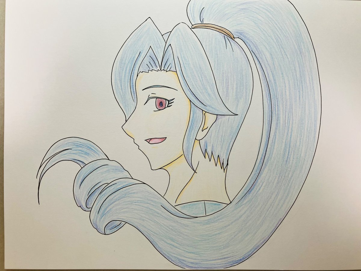 レガリアﾁｬﾝの色鉛筆絵の過程。ラフ→ペン入れ→色塗り→ハイライト