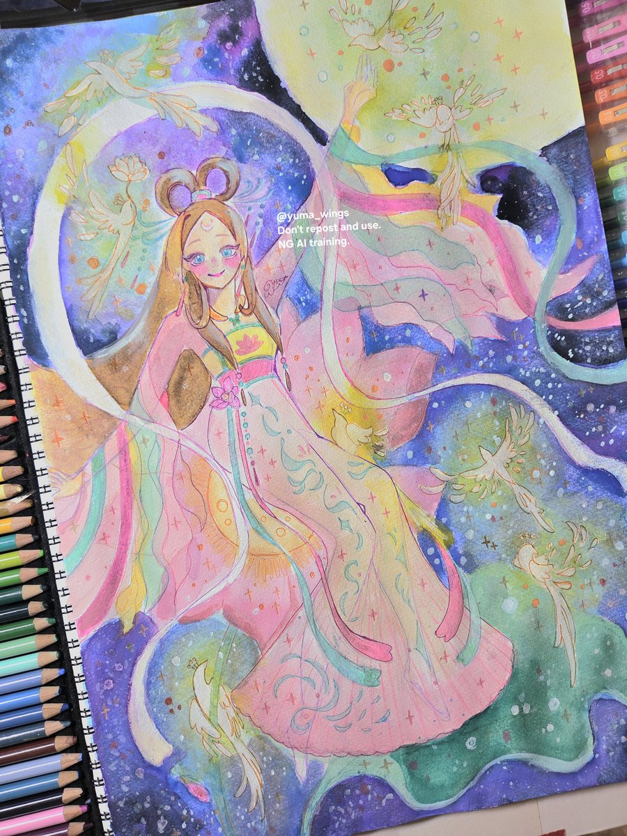 月の姫🐦🪷🌙 #漢服 #透明水彩 #イラスト