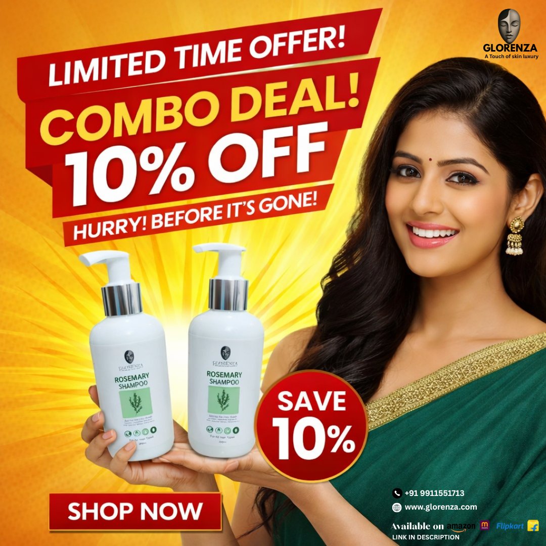 Glorenzapro's tweet image. 🔥 Limited-time combo deal!
Get 10% OFF on the Glorenza Rosemary Shampoo Combo — stronger, healthier hair for less. Hurry before it’s gone! 🌿
#ComboDeal #LimitedTimeOffer #RosemaryShampoo #HairCareDeals #Save10 #Glorenza