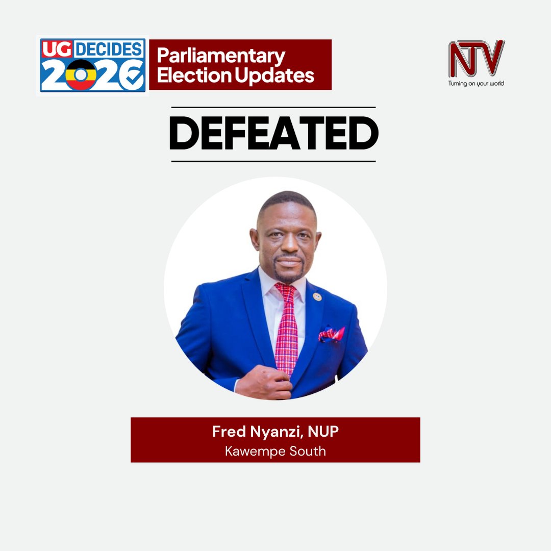 ntvuganda's tweet photo. UPDATE: Fred Nyanzi (NUP) received 11,292 votes, lost to Madina Nsereko (NRM), who won the Kawempe South parliamentary seat with 18,591 votes.

#NTVNews #UGDecides2026 #UGElections2026 https://t.co/WKQC4LG2zi