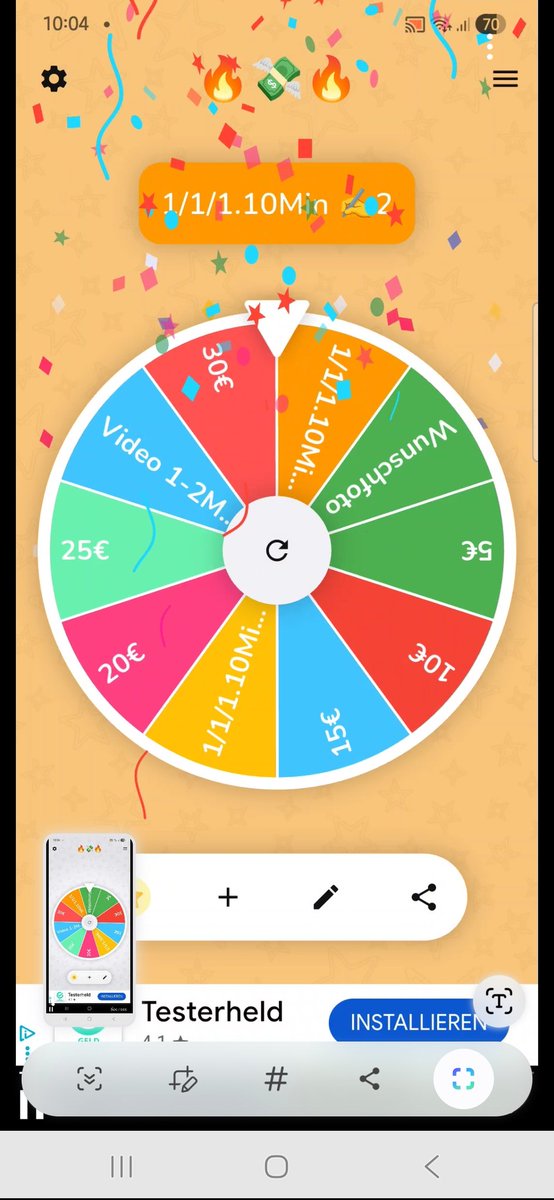 Rt-Game
1/1/1
10 Minuten bis 10:19 Uhr
✍️ jeder 2
Tom hat sich getraut und das 🔥Feld erwischt.
#rtgame