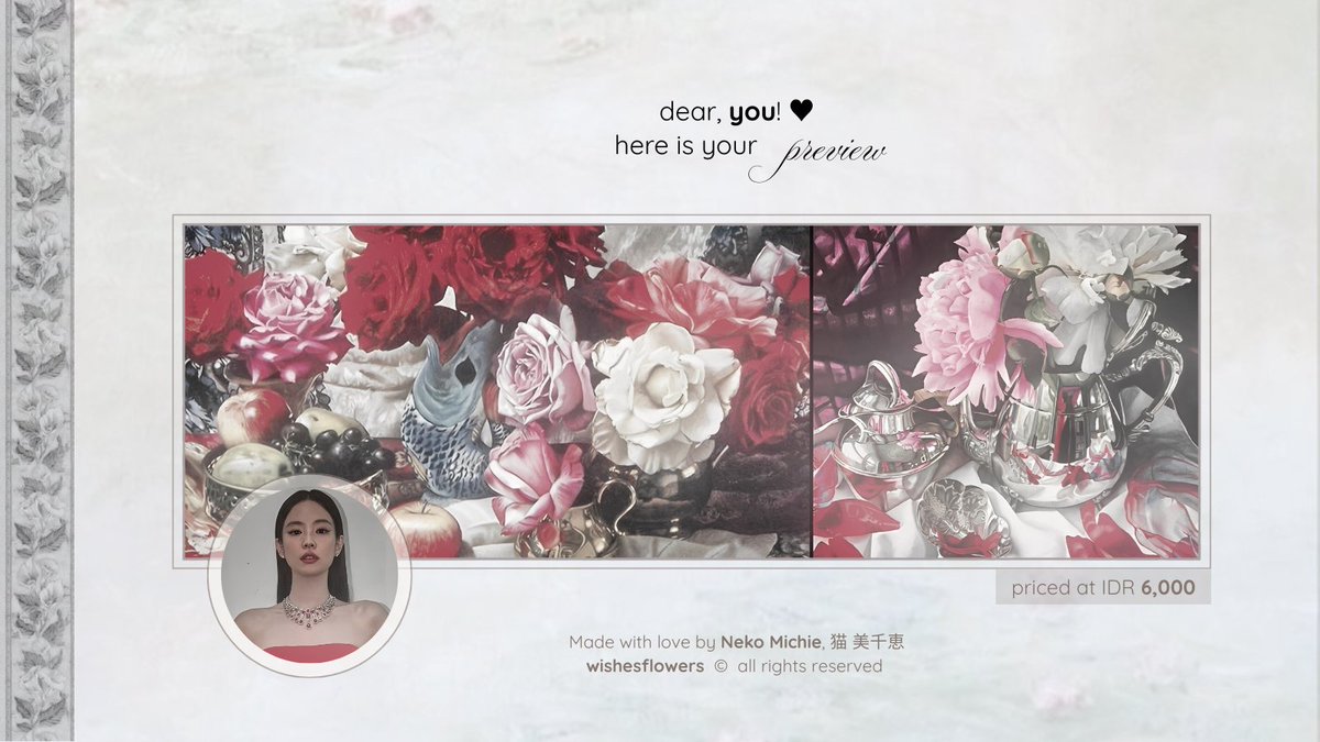 wishesflowers's tweet image. any repost is appreciated! 🔖

#zonauang  |  afternoon, beautiful flowers in my garden! here I present to you .. (34) ready to use layout from Jennie Kim latest updates. priced at IDR 6,000 — available in JPNGs. knock my direct message if you are interested in claim them!  ♥ 🌺
