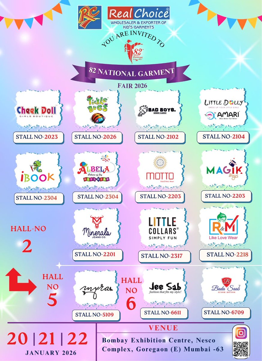 RealchoiceRC's tweet image. National Garment Fair vibes loading… Join us in Goregaon (West) for an exclusive RealChoice showcase on 20th, 21st &amp;amp; 22nd January 2026 ✨👔
#RealChoice #NationalGarmentFair #GoregaonWest #MumbaiFashion #KidsEthnicWear #BoysEthnicWear #FashionTradeShow #GarmentFair2026