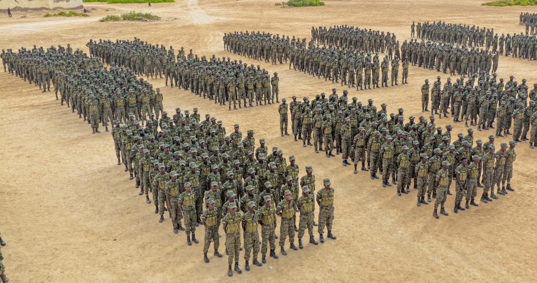 HornDiplomat's tweet photo. BREAKING: This morning, the Republic of #Somaliland concluded a major military training program in the Sool Region, graduating 6,000+ elite soldiers into the National Army.

The army graduation ceremony was held at a military base near LasAnod, coinciding with the Somalia president’s presence in the border city, adding and amplifying the strategic significance of Somaliland’s show of force.  

More to follow @HornDiplomat