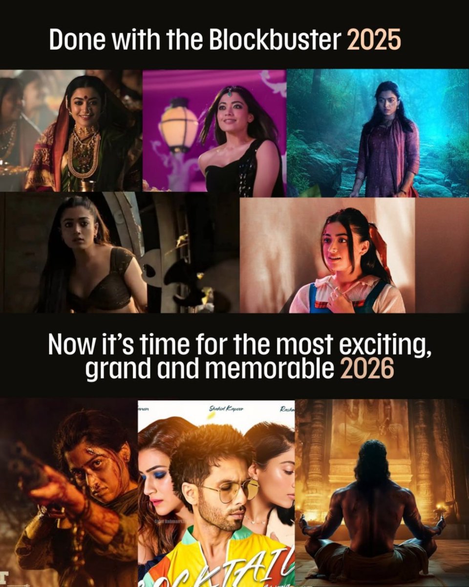 MandannaRash's tweet image. Blockbusters checked ✔️
2025 conquered 🔥
Now all eyes on an even bigger, bolder &amp;amp; unforgettable 2026 🚀
#RashmikaMandanna #BlockbusterJourney #2026Loading #PanIndia #CinemaQueen