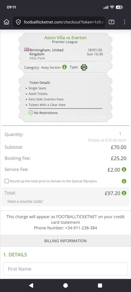 FadedMargins's tweet photo. Looking for a spare away end ticket for Villa v Everton @evertonspares. I'd rather not go than pay a £27 fee for a £70 ticket from the resale site https://t.co/S1p7A0QY8V