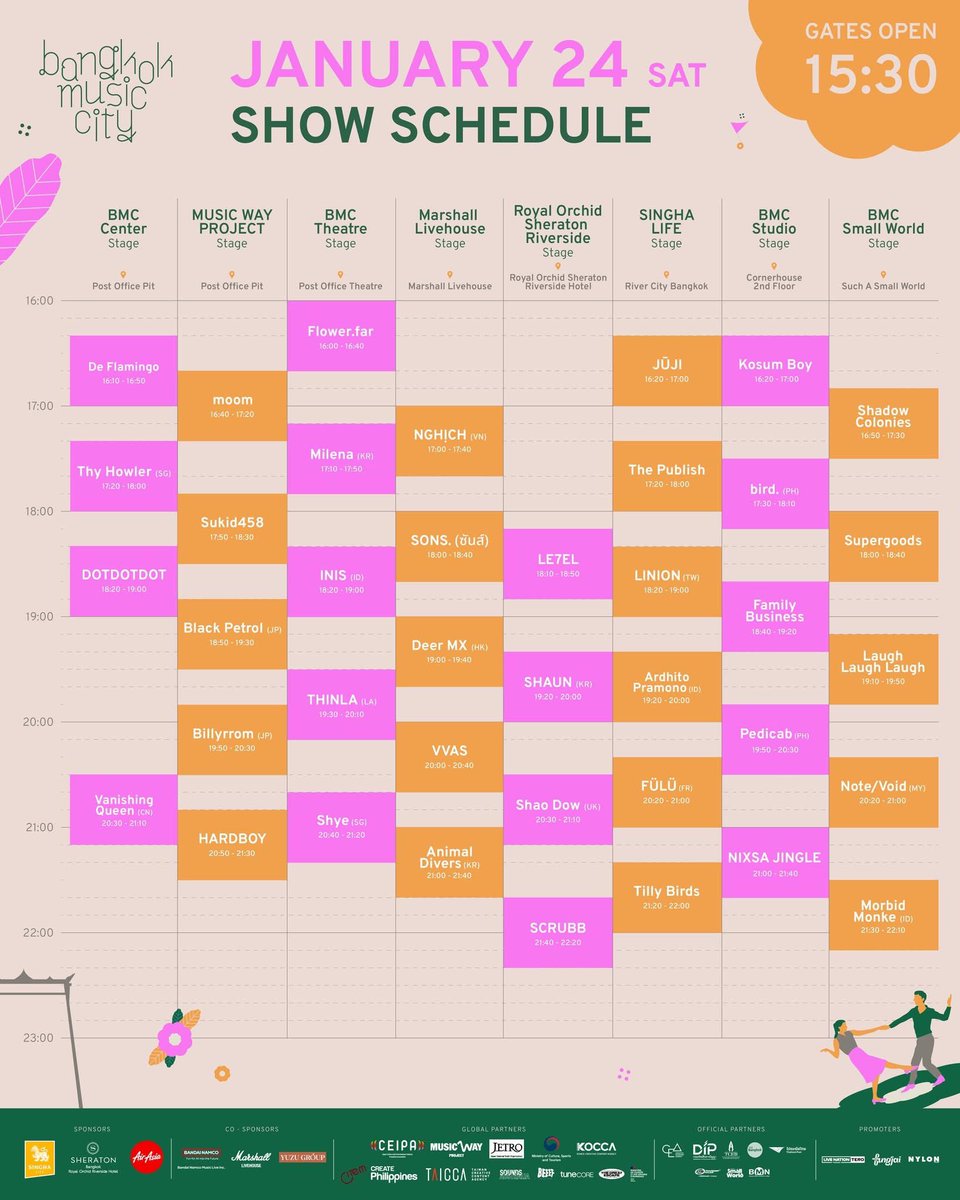 Sepsakon's tweet image. เซฟเก็บเลย! ผังและตารางการแสดงของงาน Bangkok Music City 2026 งานนี้เข้าชมฟรี วันที่ 24-25 ม.ค. ที่ย่านสร้างสรรค์เจริญกรุง อย่าลืมลงทะเบียนล่วงหน้ากันด้วยนะครับ