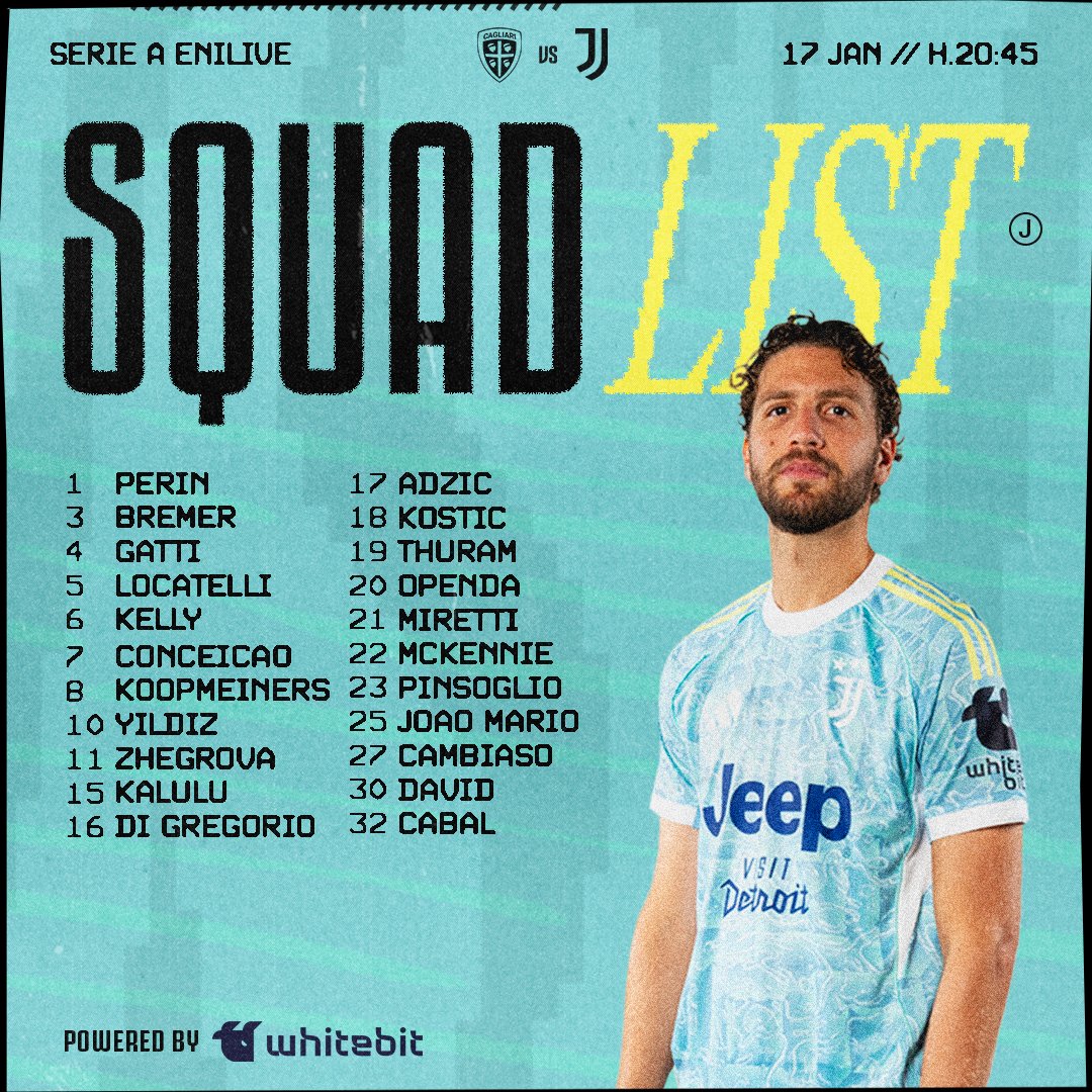 قائمة يوفنتوس المستدعاة لمواجهة كالياري الليلة تشهد عودة كلاً من كونسيساو وجاتي.

-
-
-

#Juventus
#Juve