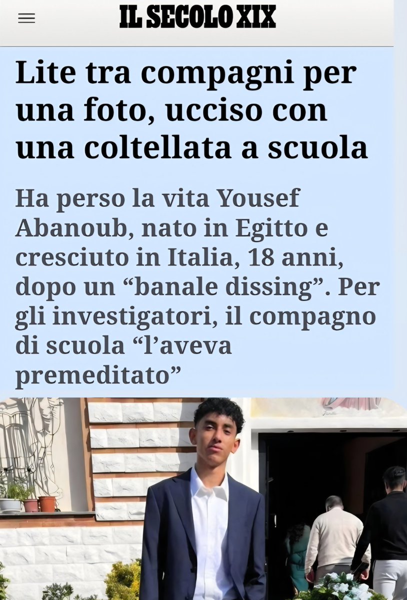 Non si può morire a scuola.
Con una coltellata.
Per una foto.
A 18 anni.
E non serve vietare la vendita dei #coltelli.
Se li portano da casa.
Che abbiamo un problema vero di #immigrazione lo abbiamo capito o vogliamo continuare a parlare di aria fritta?

#LaSpezia #17gennaio