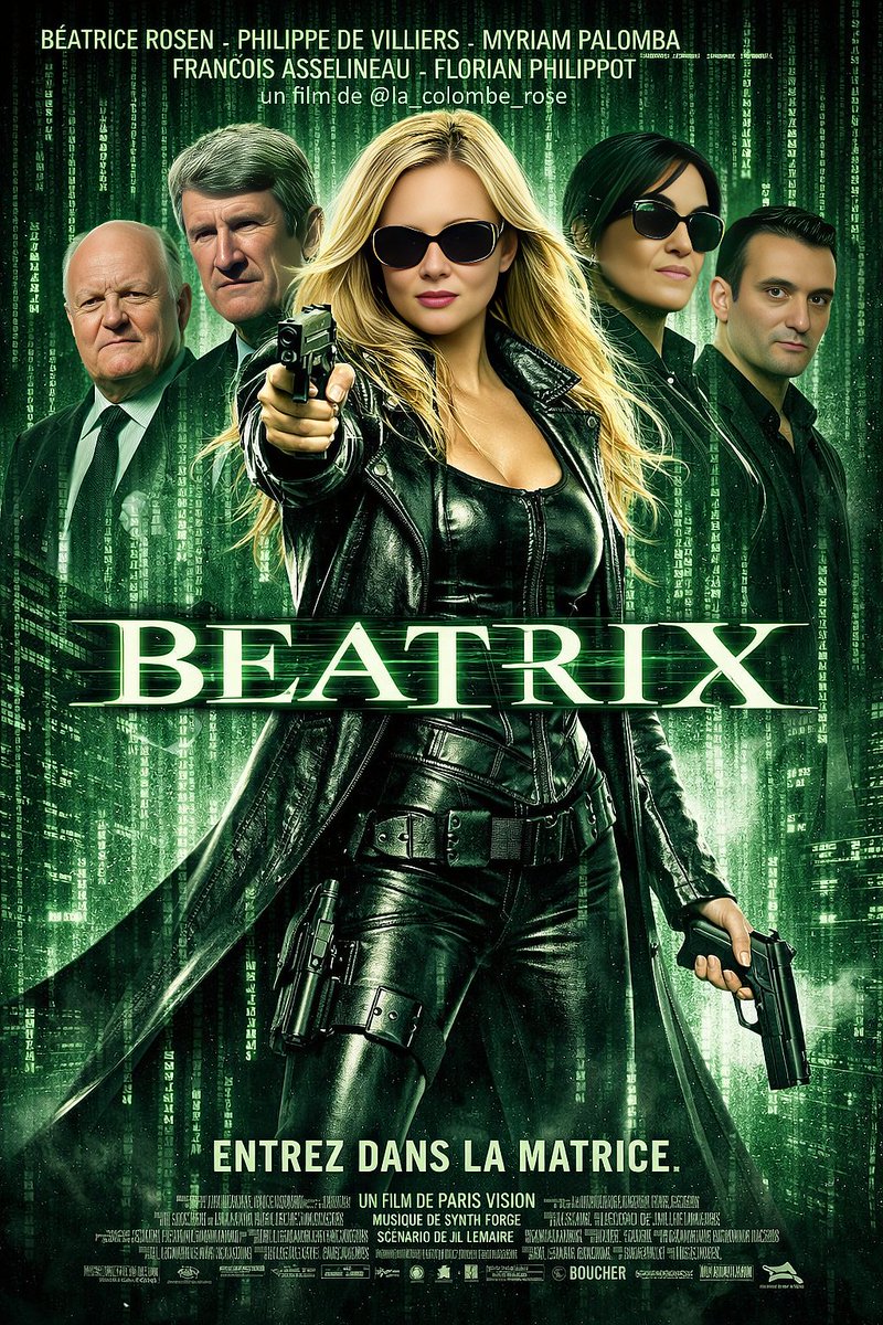 Ciné : sortie du film BEATRIX
Ils n'auraient jamais dû être dans la matrice.
Avec <a href="/Beatrice_Rosen/">Beatrice Rosen</a>, <a href="/myriampalomba/">Myriam Palomba</a>, <a href="/PhdeVilliers/">Philippe de Villiers</a>, <a href="/f_asselineau/">François Asselineau 🇫🇷</a> et <a href="/f_philippot/">Florian Philippot</a> 

Picth:
La matrice politique est un système précis, méthodique, élégant. Elle sélectionne normalement des profils