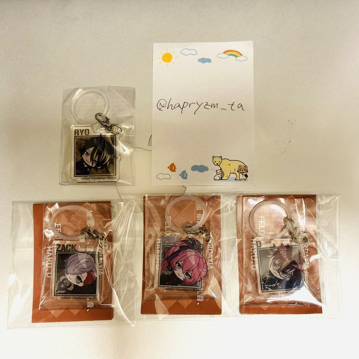 hapryzm_ta's tweet photo. 【交換】from ARGONAVIS アルゴナビス キミステ

譲：涼、深幸、遵、虎春、大門
求：ピックチャーム、アクリルマーカー→賢汰
　　缶バッジ→那由多＞賢汰

いずれも定価譲渡も可です。郵送または平日18:00以降東京駅周辺お手渡し。検索からでもお気軽にお声がけください。宜しくお願い致します。 https://t.co/Jw3ykZ8bLI