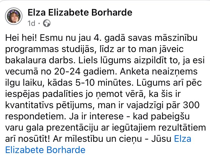 Lūdzu palīdziet manai jaunākajai pabeigt bakalaurus! Te anketa: visidati.lv/aptauja/112567… Lūgums RT