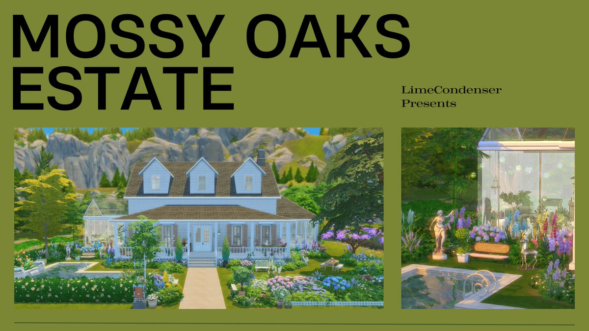 LimeCondenser's tweet photo. 🌿 Mossy Oaks Estate 🌿 
A Southern American Cottage with 2 storeys + an attic, a bright side sunroom, and a relaxing swimming pool.💚 
Check out the full stop-motion build 👇

https://t.co/d8uj6IWbOX
https://t.co/6gybD0txBN

#TheSims4 #Sims #limecondenser https://t.co/8GBOHgrs0T