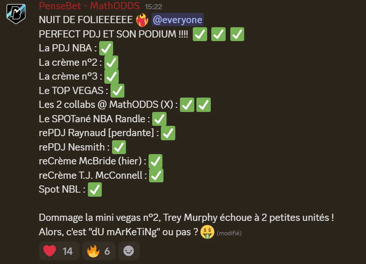 POROBABLEMENT LA PLUS BELLE NUIT DE NOTRE HISTOIRE : en tout cas dans le TOP 3 😍

Regardez ce bilan 👇 "qUi n'EsT QuE Du mArKeTiNg" sans oublier le carton des antisèches et les tendances ✅