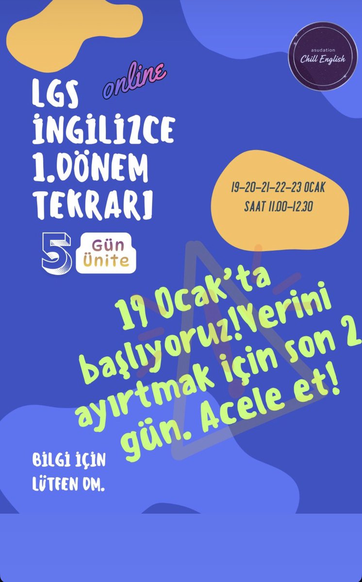 Online #LGS İngilizce kampı başlıyor. Yoğun ve verimli bir haftaya hazır olun. 

instagram.com/asu.dation?igs…

#LGS #LGS2026 #onlineingilizce #ingilizce