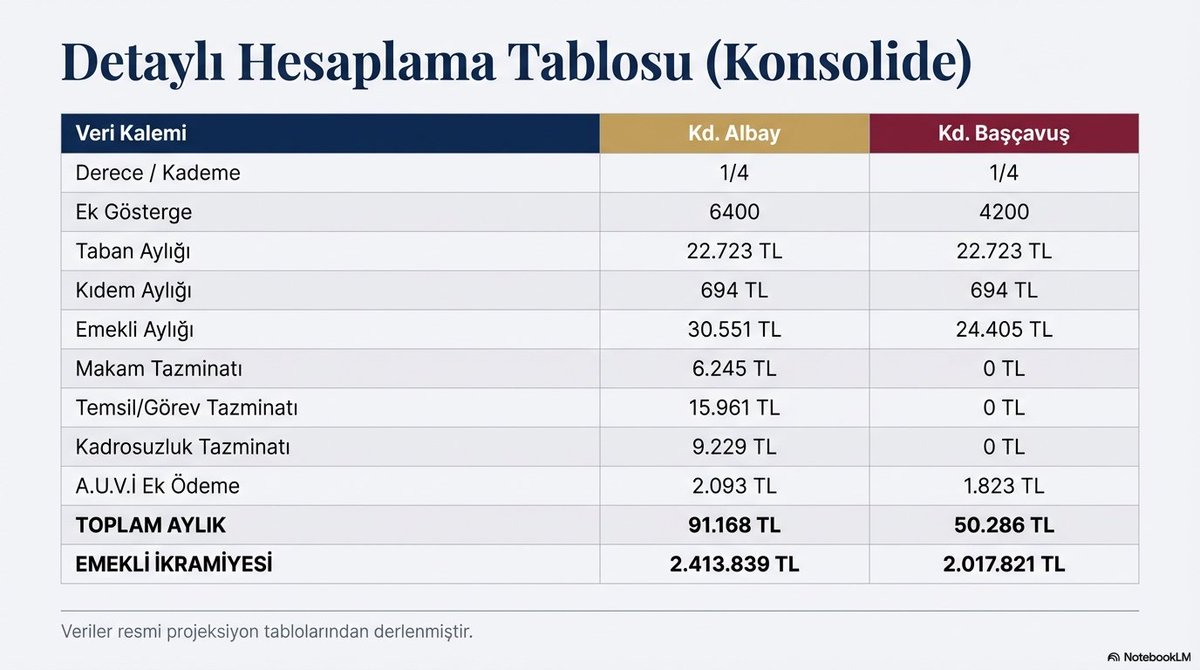 Sonuç olarak, 
2026 yılı ilk yarısı için yapılan projeksiyonlar, 

Türk Silahlı Kuvvetleri'nde subay ve astsubay emeklilik gelirleri arasında yapısal bir farklılık olduğunu ortaya koymaktadır. 

Benzer hizmet sürelerine ve aynı derece/kademeye ulaşmış olmalarına rağmen, 

rütbeye