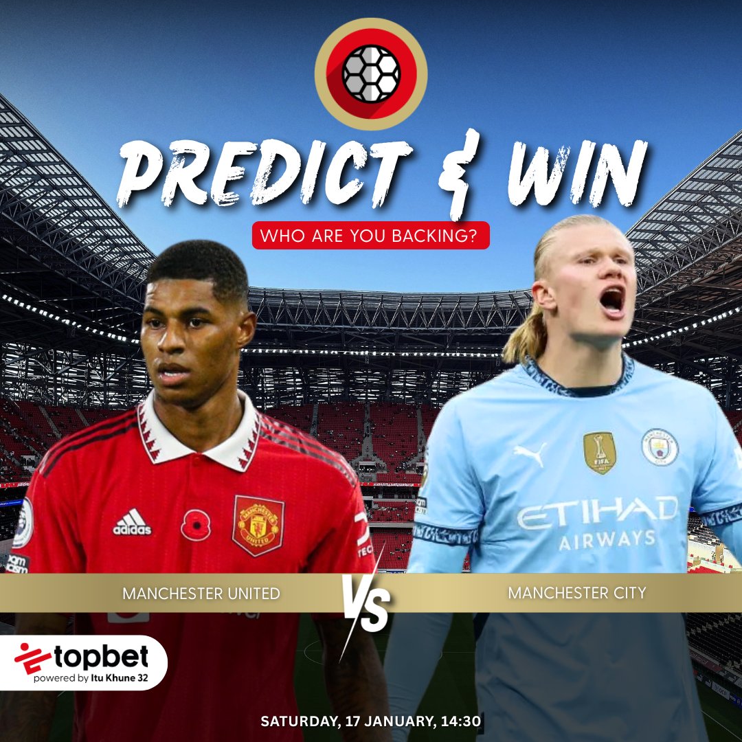 Think you know who’s taking this Manchester derby blockbuster? ⚽🔥

Predict the result of Manchester United vs Manchester City and stand a chance to WIN 1 of 5 R50 Topbet vouchers! 💸

📅 Match: Manchester United vs Manchester City
⏰ Kick-Off: Saturday, 17 January – 14:30 SAST
