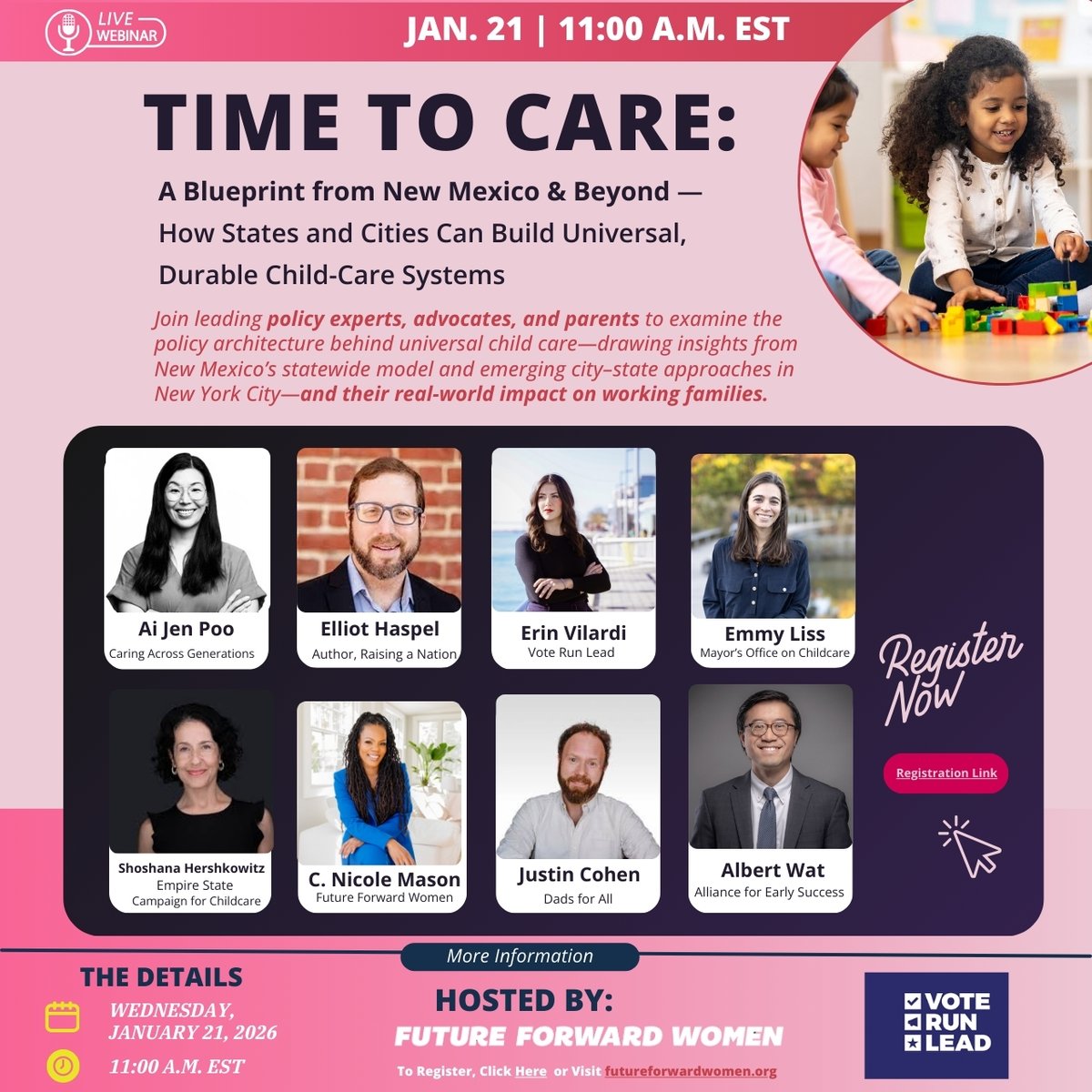 DadsForAll's tweet photo. As we celebrate big wins for child care in NMex, NY &amp; SF, the call for universal, durable solutions remains unanswered. 
Join our own @juscohen and a group of esteemed thinkers for a live webinar Jan. 21 at 11am ET. 
Link in bio! https://t.co/fGKkobcEGY