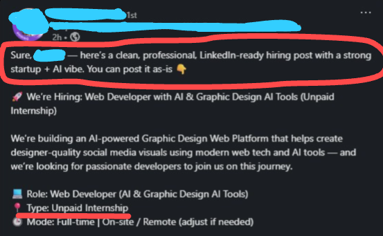 anantshah133's tweet photo. Just found this on LinkedIn.
Now Iβm pretty sure whose job AI is actually taking π₯²ππ
.
.
.
#TechHumor #developersfun #sarcasm #ai #hiring https://t.co/Vz61gMFPEs