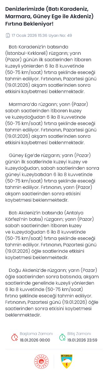 meteoroloji_twi's tweet photo. 🔊Denizlere Ait Meteorolojik Uyarı 
Denizlerimizde (Batı Karadeniz, Marmara, Güney Ege ile Akdeniz) Fırtına Bekleniyor! https://t.co/AXGilcOwqs