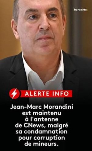 C'est donc sur une chaîne d'extrême droite, détenue par un catho traditionaliste, qu'est maintenu à l'antenne un prédateur sexuel que la justice ordonnéede maintenir à distance des mineurs pour éviter un drame. Je ne sais pas si chacun mesure bien la portée de cette information.